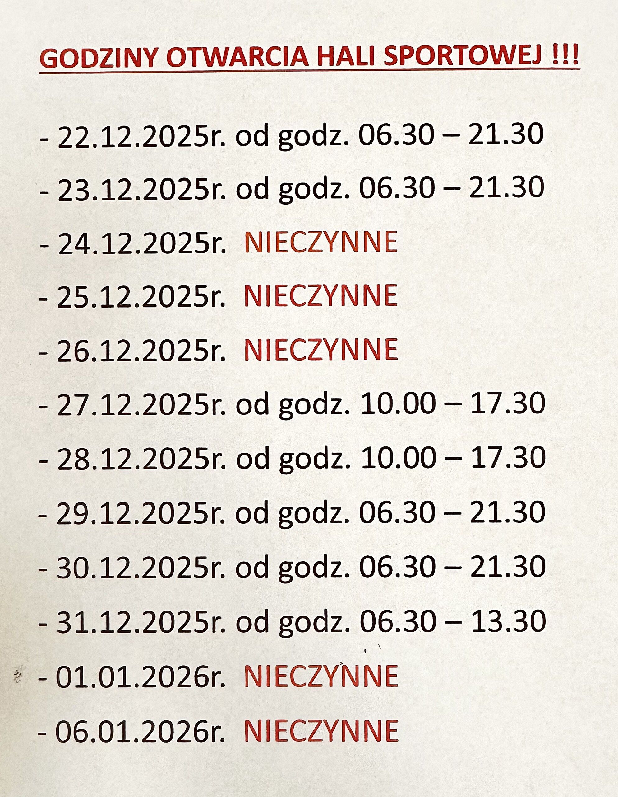 Zmiana godzin korzystania z obiektów INVEST Puck