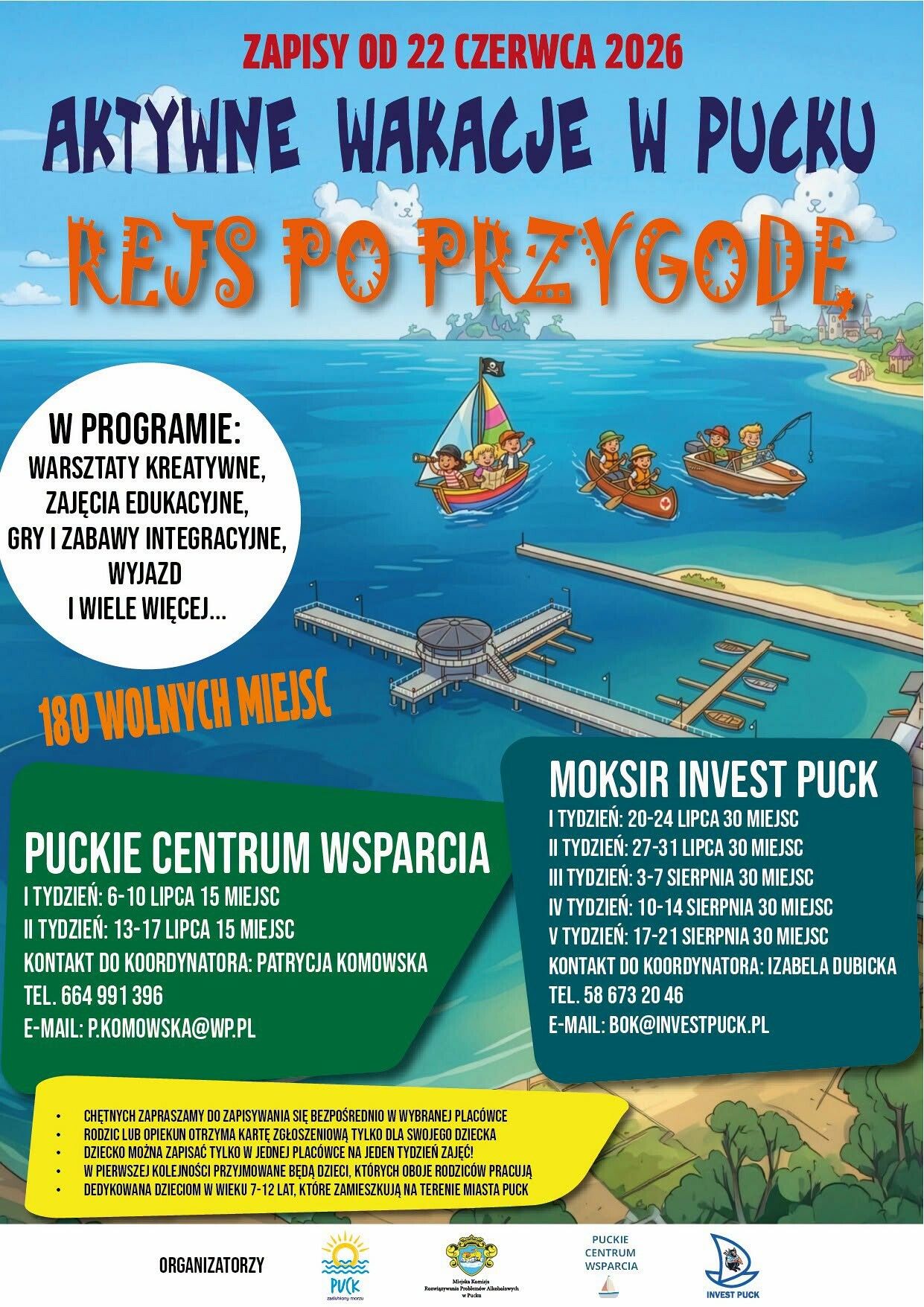 Aktywne Wakacje w Pucku 2026 pod hasłem „Rejs po przygodę”