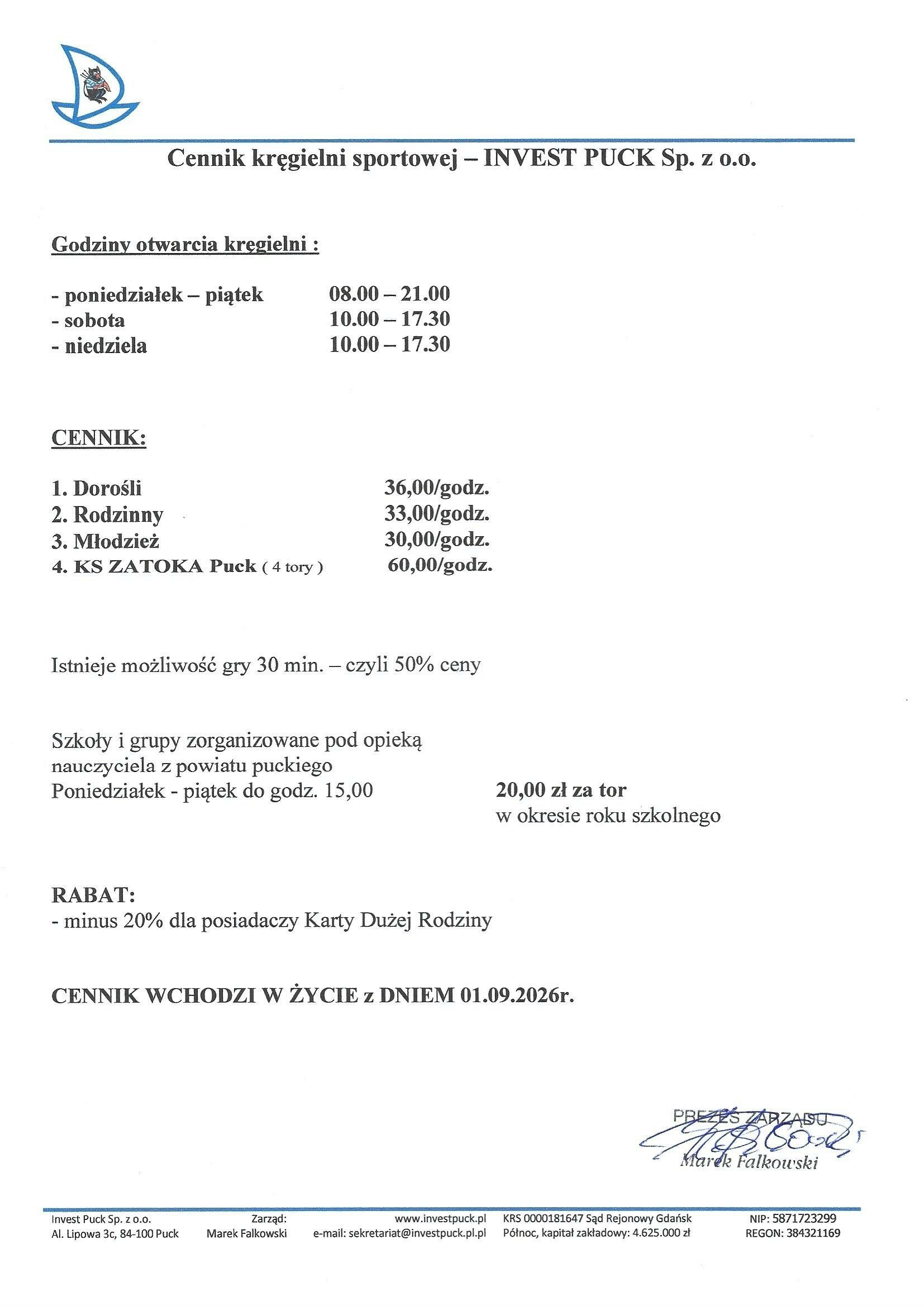 Aktualizacja cennika