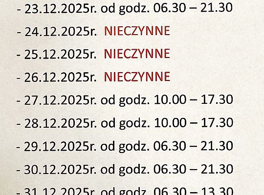 Zmiana godzin korzystania z obiektów INVEST Puck