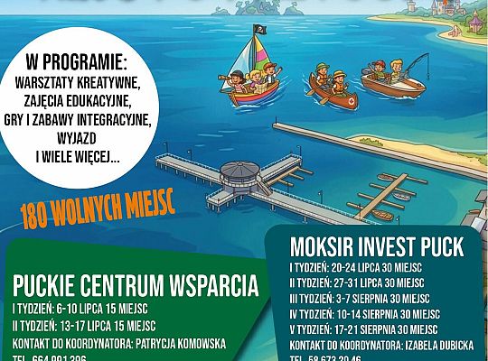 Aktywne Wakacje w Pucku 2026 pod hasłem „Rejs po przygodę”